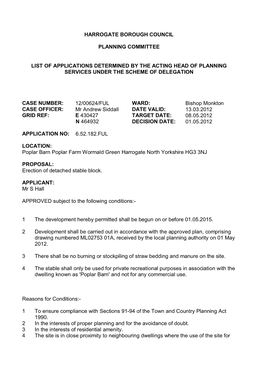 Harrogate Borough Council Planning Committee List Of