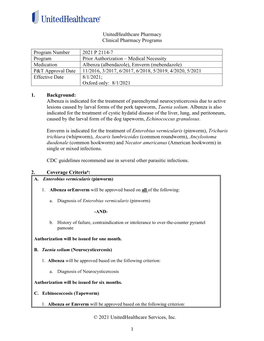 Emverm (Mebendazole) P&T Approval Date 11/2016, 3/2017, 6/2017, 6/2018, 5/2019, 4/2020, 5/2021 Effective Date 8/1/2021; Oxford Only: 8/1/2021