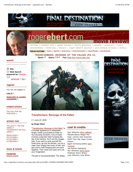 Transformers Revenge of the Fallen __ Rogerebert.Com __ Reviews