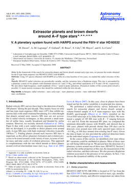 Extrasolar Planets and Brown Dwarfs Around A–F Type Stars�,��,��� V