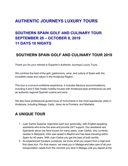 Authentic Journeys Luxury Tours Southern Spain Golf and Culinary