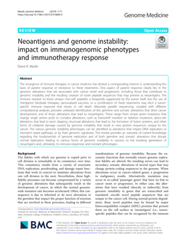 Neoantigens and Genome Instability: Impact on Immunogenomic Phenotypes and Immunotherapy Response Elaine R