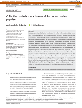 Collective Narcissism As a Framework for Understanding Populism