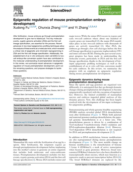 Epigenetic Regulation of Mouse Preimplantation Embryo Development