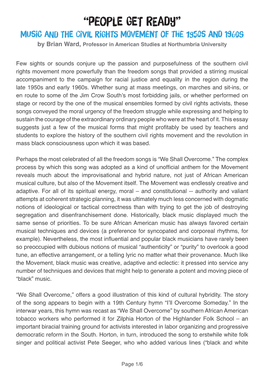 “People Get Ready” Music and the Civil Rights Movement of the 1950S and 1960S by Brian Ward, Professor in American Studies at Northumbria University