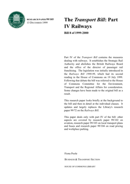 Part IV Railways Bill 8 of 1999-2000