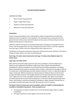 POLYMETHYLENES CHEMISTRY LEARNING OUTCOME • Basics Of