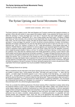 The Syrian Uprising and Social Movements Theory Written by Sindre Gade Viksand