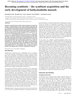 The Symbiont Acquisition and the Early Development of Bathymodiolin Mussels