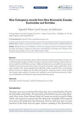 Eucinetidae and Scirtidae 41 Doi: 10.3897/Zookeys.179.2580 Research Article Launched to Accelerate Biodiversity Research