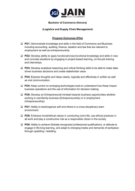 (Logistics and Supply Chain Management) Program Outcomes