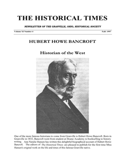 HUBERT HOWE BANCROFT Historian of the West