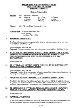 Mablethorpe and Sutton Town Council Minutes of a Meeting of the Planning Committee