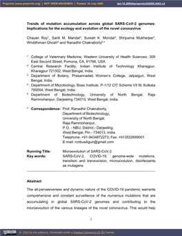 1 Trends of Mutation Accumulation Across Global SARS-Cov-2 Genomes
