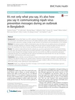 Communicating Nipah Virus Prevention Messages During an Outbreak in Bangladesh Shahana Parveen1,6*, M