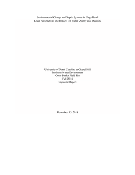 Environmental Change and Septic Systems in Nags Head: Local Perspectives and Impacts on Water Quality and Quantity