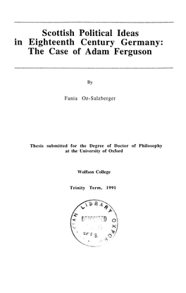 Scottish Political Ideas in Eighteenth Century Germany: the Case of Adam Ferguson