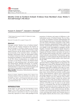 Identity Crisis in Northern Ireland: Evidence from Sheridan's Some Mother's Son and George's the Boxer