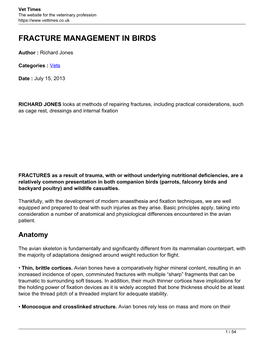 Fracture Management in Birds