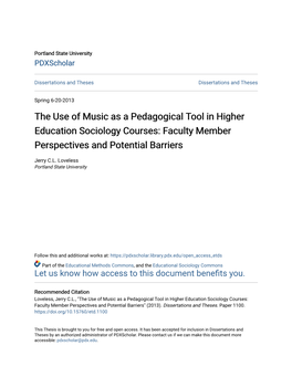 The Use of Music As a Pedagogical Tool in Higher Education Sociology Courses: Faculty Member Perspectives and Potential Barriers