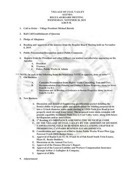 Village of Coal Valley Agenda Regular Board Meeting