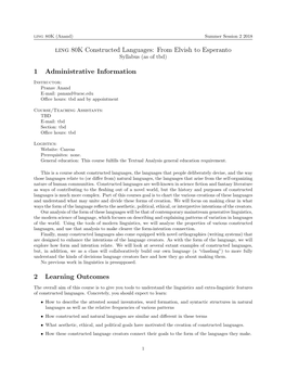 Ling 80K Constructed Languages: from Elvish to Esperanto Syllabus (As of Tbd)