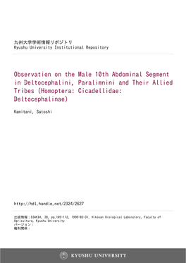 Observation on the Male 10Th Abdominal Segment in Deltocephalini, Paralimnini and Their Allied Tribes (Homoptera: Cicadellidae: Deltocephalinae)