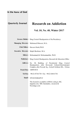 Research on Addiction Quarterly Journal of Drug Abuse