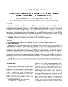 Geographic Differentiation in Adaptive Traits of Wild Chestnut Spanish Populations (Castanea Sativa Miller) J
