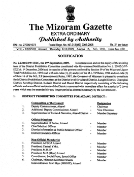 The Mizoram Gazette EXTRA ORDINARY Qju1jjhitul Hy Dlujjuutjly, RNI No
