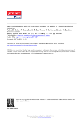 Spectral Properties of Near-Earth Asteroids: Evidence for Sources of Ordinary Chondrite Meteorites Author(S): Richard P