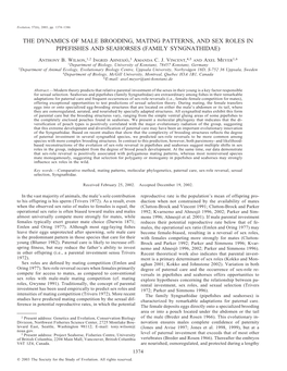 The Dynamics of Male Brooding, Mating Patterns, and Sex Roles in Pipefishes and Seahorses (Family Syngnathidae)