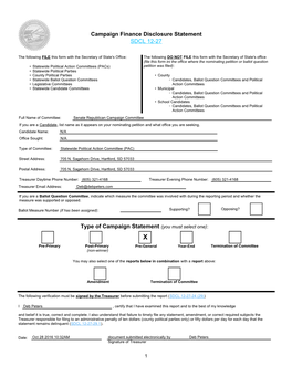 Campaign Finance Disclosure Statement SDCL 12-27 Type Of