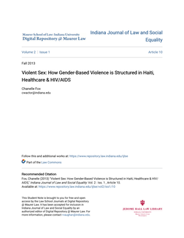 Violent Sex: How Gender-Based Violence Is Structured in Haiti, Healthcare & HIV/AIDS