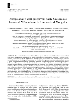 Exceptionally Well-Preserved Early Cretaceous Leaves of Nilssoniopteris from Central Mongolia