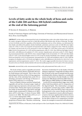 Levels of Fatty Acids in the Whole Body of Hens and Cocks of the Cobb 500 and Ross 308 Hybrid Combinations at the End of the Fattening Period