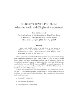 Hilbert's Tenth Problem