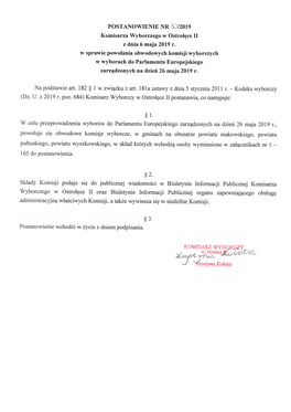 Załączniki Do Postanowienia Nr 50/2019 Komisarza Wyborczego W Ostrołęce II Z Dnia 6 Maja 2019 R