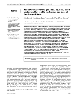 Xenophilus Azovorans Gen. Nov., Sp. Nov., a Soil Bacterium That Is Able To