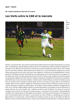 Les Verts Entre La CAN Et Le Mercato