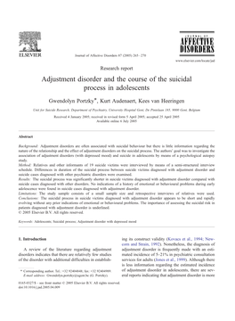 Adjustment Disorder and the Course of the Suicidal Process in Adolescents