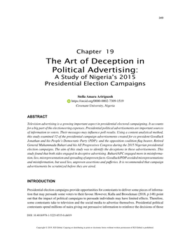 The Art of Deception in Political Advertising: a Study of Nigeria’S 2015 Presidential Election Campaigns