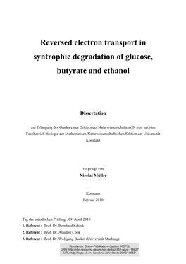 Reversed Electron Transport in Syntrophic Degradation of Glucose, Butyrate and Ethanol