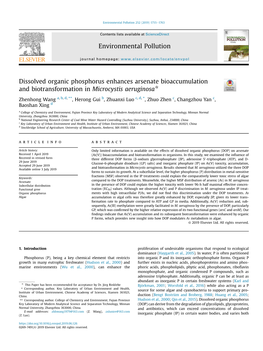 Dissolved Organic Phosphorus Enhances Arsenate Bioaccumulation and Biotransformation in Microcystis Aeruginosa*