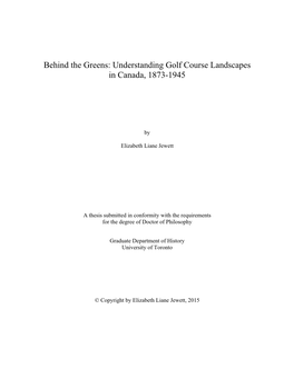 Understanding Golf Course Landscapes in Canada, 1873-1945