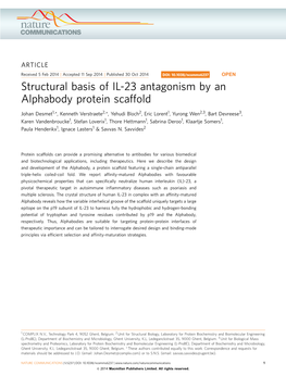 Structural Basis of IL-23 Antagonism by an Alphabody Protein Scaffold