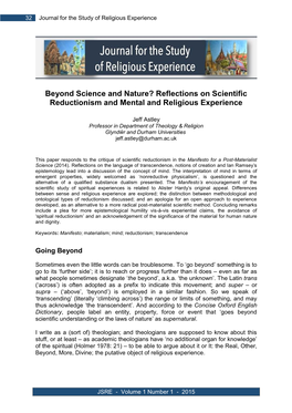 Reflections on Scientific Reductionism and Mental and Religious Experience