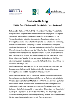 07.03.2017 220.000 Euro Förderung Für Stockelsdorf Und Sierksdorf