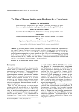 The Effect of Oligomer Blending on the Flow Properties of Polycarbonate