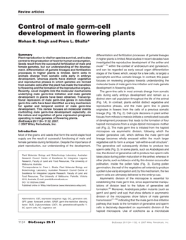 Control of Male Germ-Cell Development in Flowering Plants Mohan B